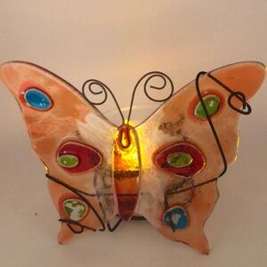 Glass Butterfly Candle Holder VTG